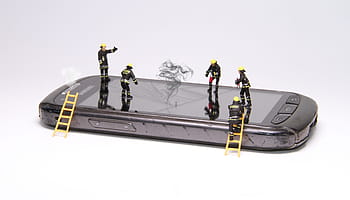 teléfono inteligente, fuego, figuras en miniatura, reparación, marca, humo, teléfono móvil, industria, eliminar, trabajo, ropa de trabajo