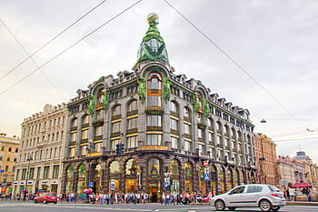 architettura, viale, balcone, blu, costruito, macchine, città, paesaggio urbano, classico, nuvole, colore