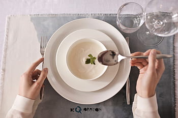 closeup, soup bowl plate, cutlery, female, hands, bowl, dinner, dish, hand, holding, kitchen