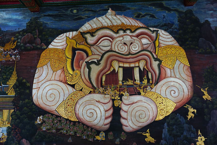 wat phra kaew, velký palác, buddhismus, chrám, thai, Thajsko, Bangkoku, Asie, královský, malování, thajské malby
