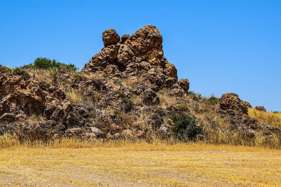 cyprus, troulli, hephaestus caves, rock, caves, geology, nature, sky, landscape, travel, grass
