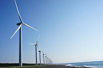 pobřeží, větrná turbína, moře, nebe, voda, vítr, větrná energie, energie, na severním moři, krajina, pláž