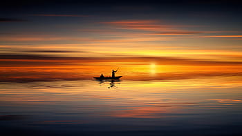 sunset, ocean, boat, human, sea, water, sky, nature, dusk, sunrise, evening