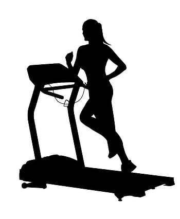 silueta, žena, běh, běžecký pás., běžecký pás, sport, tělocvična, zdatnost, cvičení, kardio, výcvik