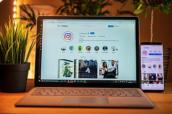 laptop, mobile phone, instagram, social media, smartphone, computer, notebook, office, internet, technology, desk