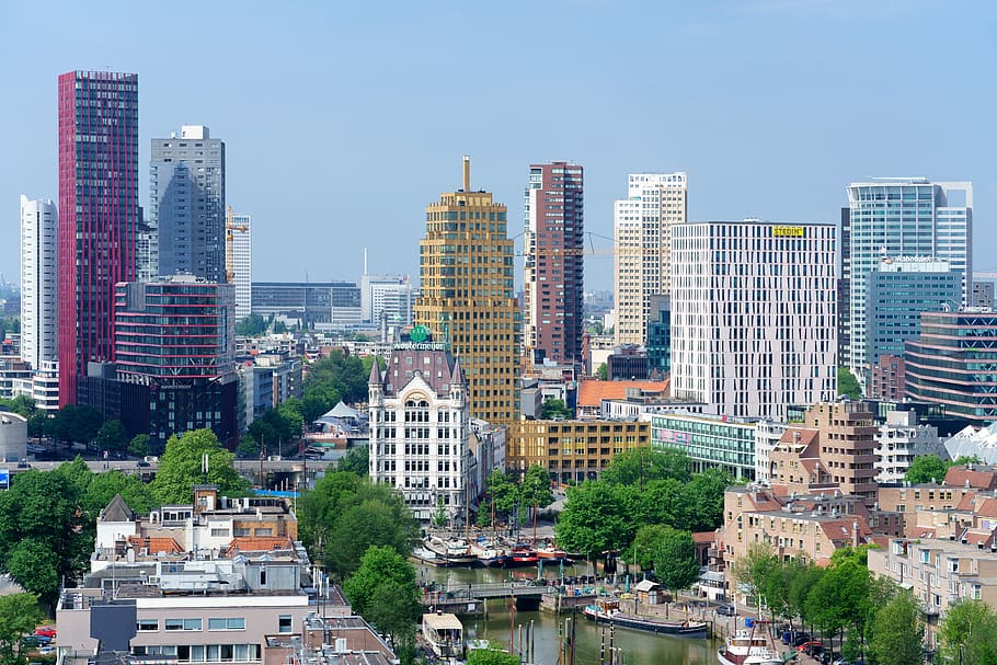 Pohled, panoráma, rotterdam, město, panorama Rotterdam, Bílý dům, starý přístav, stad aan 't haringvliet, wijnhaven, wijnhaveneiland, budov