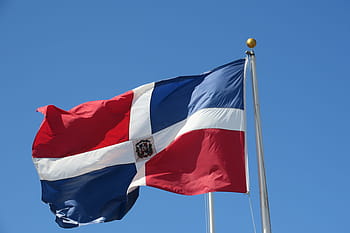 flag, dominican republic, mast, sky, blue