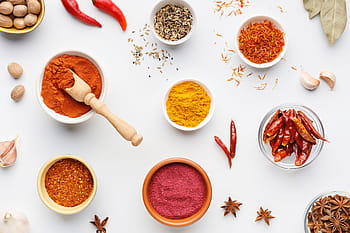 masala, bahan-bahan, rempah-rempah, kunyit, cabai, meja, dapur, memasak, kertas dinding
