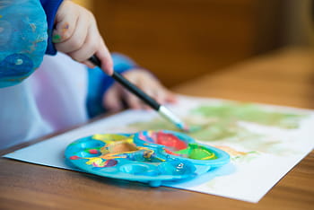 table, paper, creativity, education, hand, work, brush, child, paint, color, art