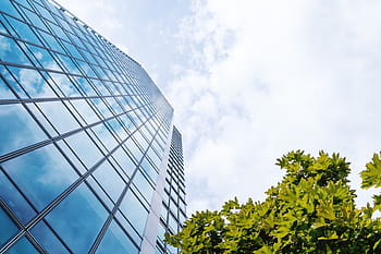 amazing, view, bottom., windows, office building, sky, clouds