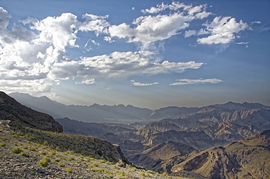oman, region ad-dachiliyya, landscape, mountains, nature, panorama, sky, clouds