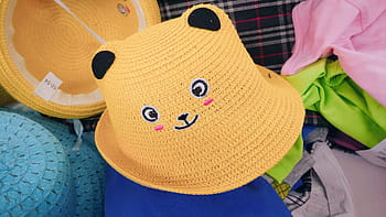 kitten, cat, smile, yellow, shop, hat, kids, fun