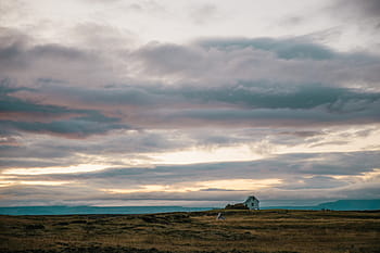 rural, iceland, sunset, cloudy, day, clouds, cold, farmland, green, hill, hut