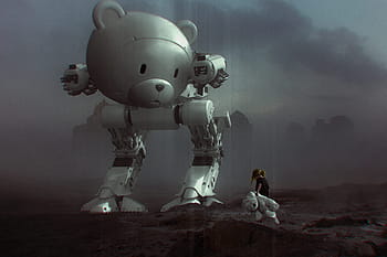 scifi, fantasy, mystical, composing, photomontage, mood, girl, robot, surreal, landscape