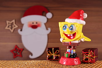 spongebob, sponge head, christmas, paid, santa hat, nicholas, celebration, celebrate, red, yellow, map