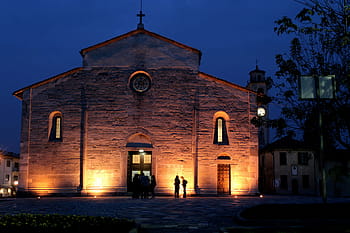 noční výhled, Itálie lombardie, brebbia, starý, kostel, architektura, katolík, přejít, Evropa, fasáda, Dějiny