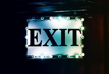 výstup, podepsat, neon, typografie, světla, žárovka, Černá, bílý, kino, divadlo