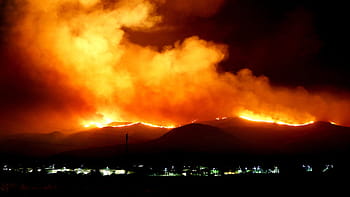 incendio forestale, wildfire, fiammata, sagome, i vigili del fuoco, Fumo, alberi, calore, ardente, caldo, Pericolo