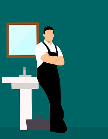 illustration, plumber, leaning, sink, working, fixtures, bathroom., man, bathroom, adjustable, wrench