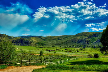 Wyoming, ranch, ferme, Amérique, paysage, scénique, les chevaux, ciel, des nuages, la nature, en plein air