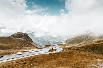 alto, estrada alpina, áustria, estradas alpinas, outono, carros, nuvens, nublado, dirigir, condução, colinas