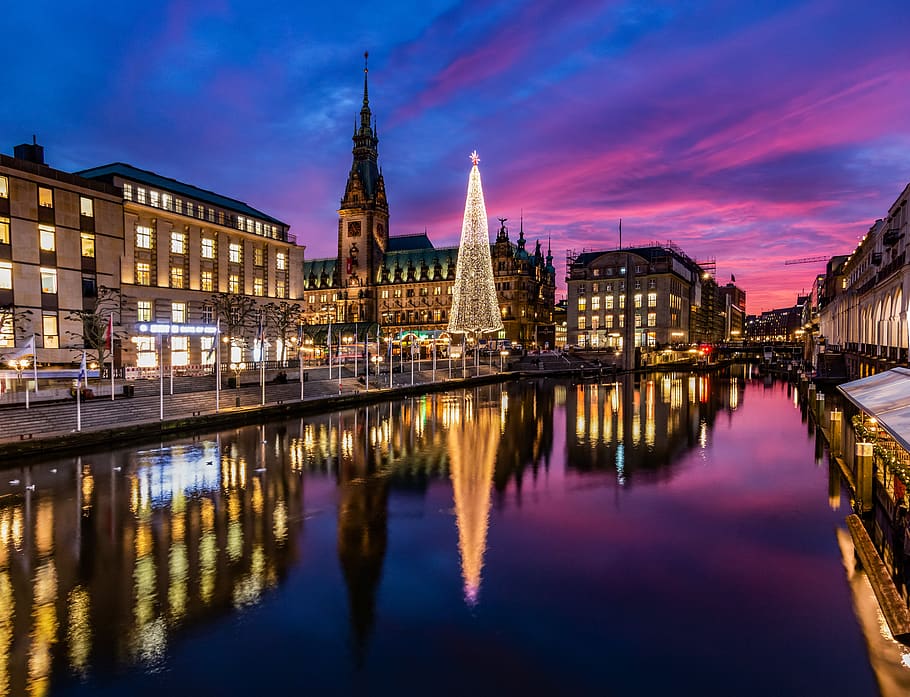 Hamburg, vánoční trh, Vánoce, světla, nálada, příchod, radnice, radniční náměstí, jungfernstieg, Ježíšek, vánoční dekorace