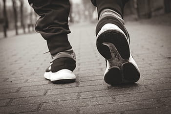sports shoes, running shoes, sole, shoes, feet, run, jog, race, go, sidewalk, walk