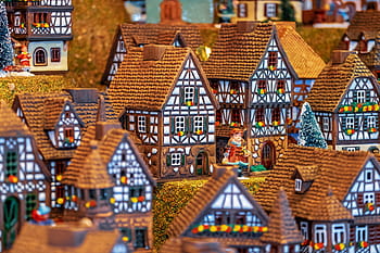 vánoční motiv, budova, fachwerkhäuser, miniaturní, porcelán, historicky, příchod, Vánoční čas, romantický, nálada, zimní