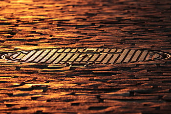 manhole cover, cobblestones, manhole covers, paving stones, road, away, paved, pavement, flooring, shiny, gloss
