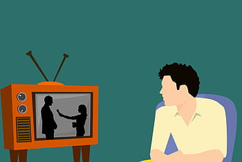 illustration, man, watching, television, watches, tv, lifestyle, home, technology, interior, relaxation