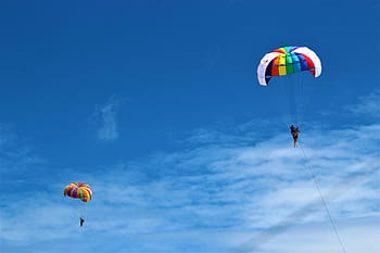Phuket, paracadutismo, paracadute, spiaggia di Patong, cielo blu, viaggio, Tailandia