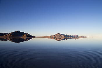 blue, sky, water, reflection, mountains, landscape