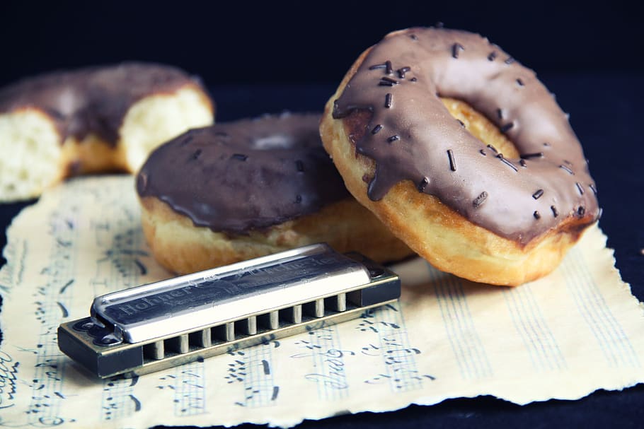 donuts, chocolate, sweet, food, dessert, doughnut, stack