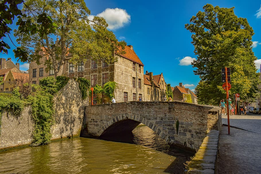 belgium, brugge, canal, bridge, river, architecture, street, buildings, city, old, tourism