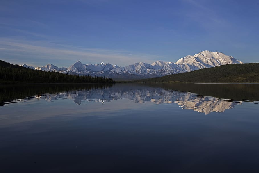 jezero, krajina, hory, sníh, denali, Aljaška, usa, divu jezero, mezner, panoráma, scénický