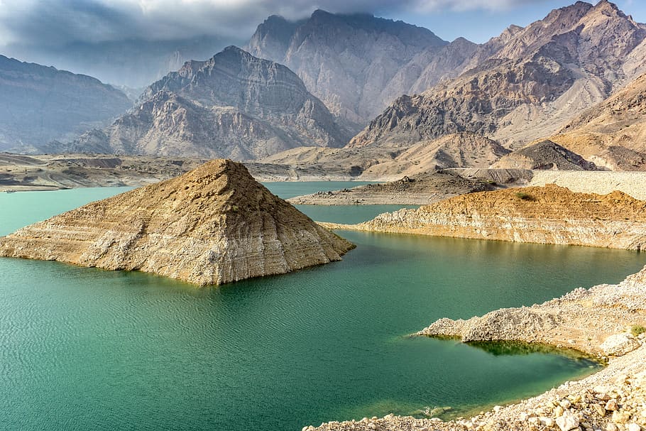 oman, emirates, emirets, mountains, water storage, lake, viewpoint, reservoir, water power, vacations