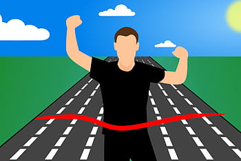 illustrazione, corridore, vincente, gara., sport, atleta, traccia, campo, gara, vincere, medaglia
