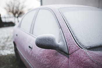 escarcha, rojo, coche, fondo, invierno, frío, hielo