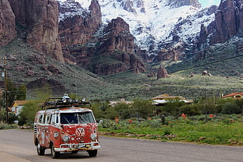 woestijn sneeuw, bijgeloof berg, bijgeloof berg sneeuw, vw, vw wagen, vw bus, hippie, wagon, auto, retro, volkswagen