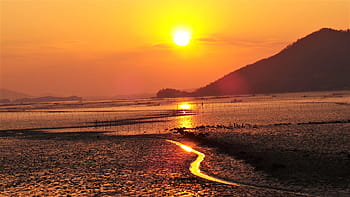 sunset, glow, suncheon bay, waon beach