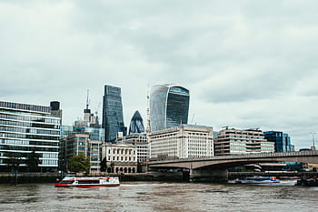 fiume Tamigi, grattacieli di Londra, sfondo, nuvoloso, giorno, architettura, ponte, paesaggio urbano, nuvole, Europa, edificio di leadenhall