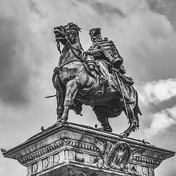 victor emmanuel ii, král, italský nacionalista, Itálie, Milán, náměstí, socha, sochařství, lombardie, milano, Černý a bílý