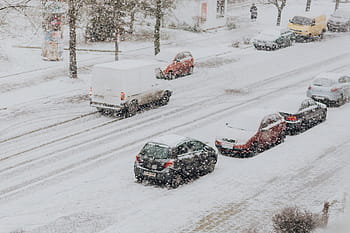 nevado, rua, carros, branco, cidade, inverno, neve