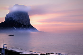 sunset, beach, sea, twilight, calpe, spain, penon, landscape, romantic, colorful, summer
