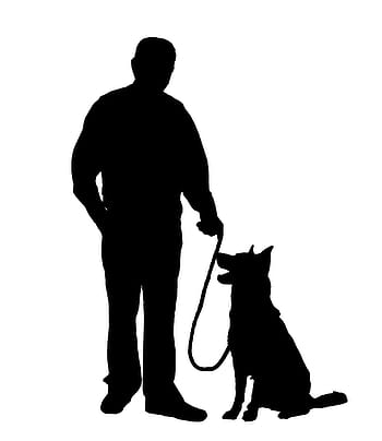 silhouette, man, dog, walking, animal, canine, friendship, guard, human, mammal, men