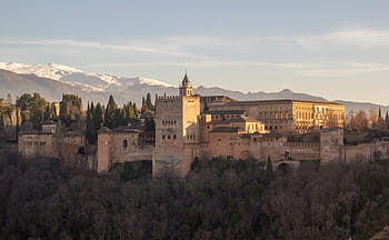 alhambra, granada, sunset, andalusia, monuments, spain, architecture, city, tourism, landscape, fortress complex