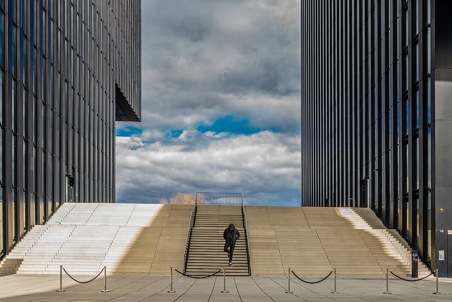 dusseldorf, modern, architecture, building, office building, heaven, blue, clouds