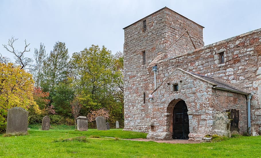 kostel, edlingham, Northumberland, Spojené království, Anglie, hřbitov, hrobové kameny, hroby, podzim, kámen, vlněná látka