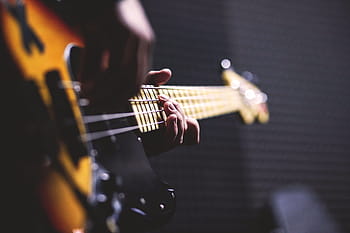 elektromos, gitár, húrok, zenei, hangszer, elhomályosít, zenész, kéz