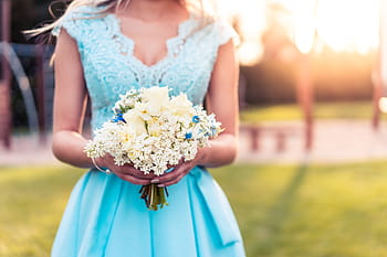 cantik, pengiring pengantin, biru, gaun, kecantikan, pengantin, mode, bunga, bahagia, cinta, model